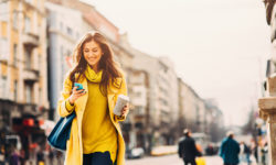 happy employee walking to work