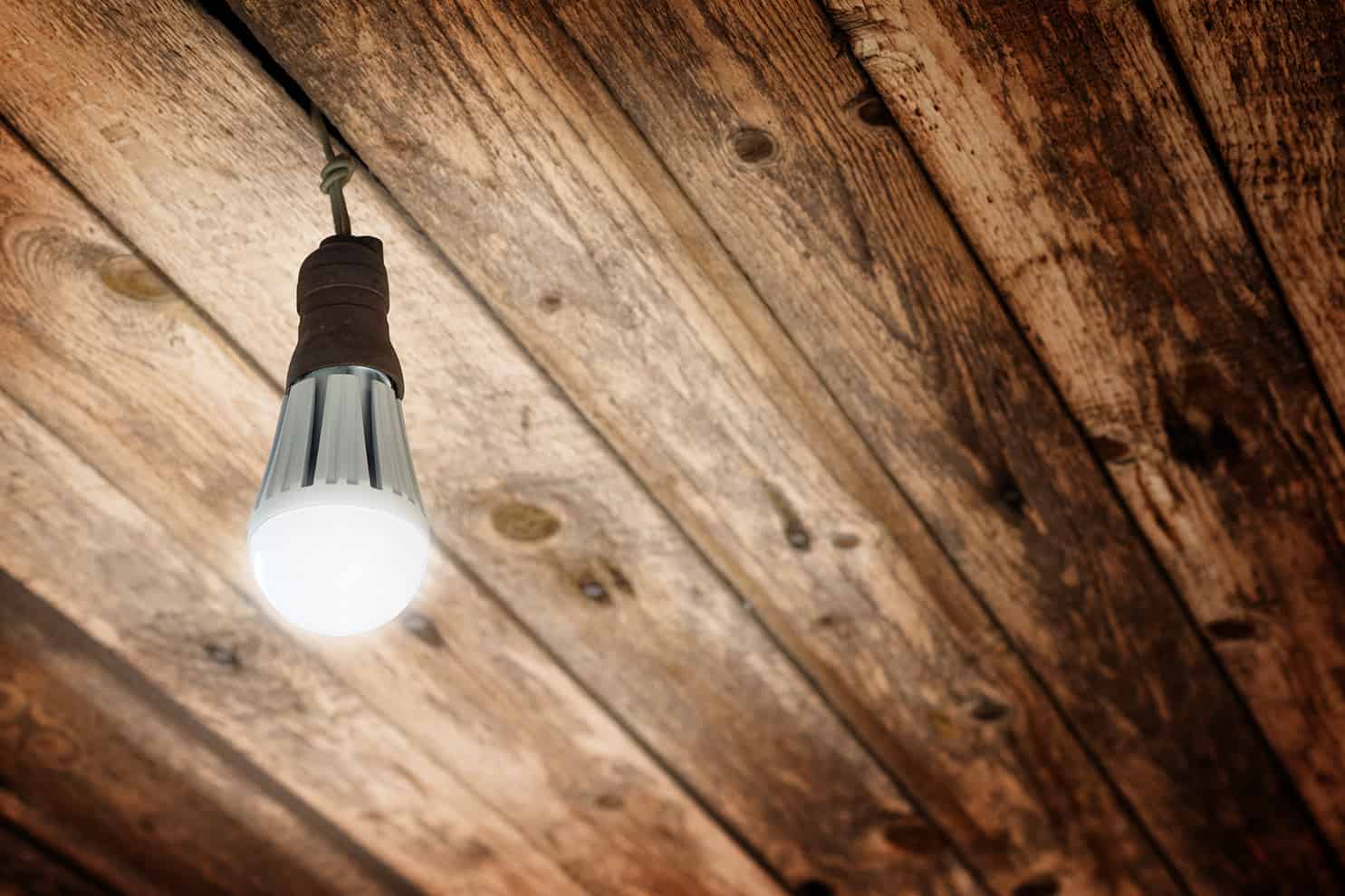 New LED light bulb replacing old bulb in an eco-friendly workplace