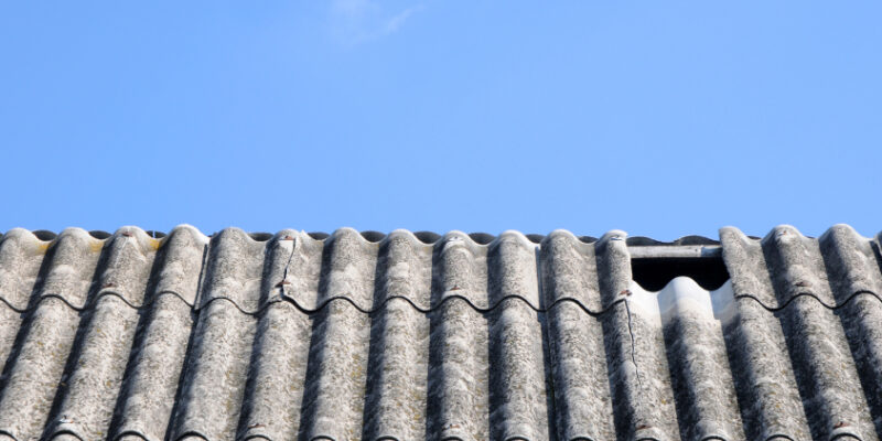 close up on corrugated asbestos roof on byre building in Poland