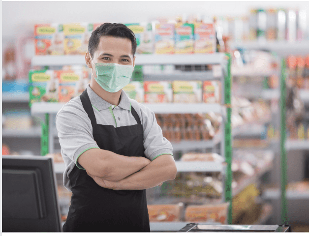 Retail worker with mask