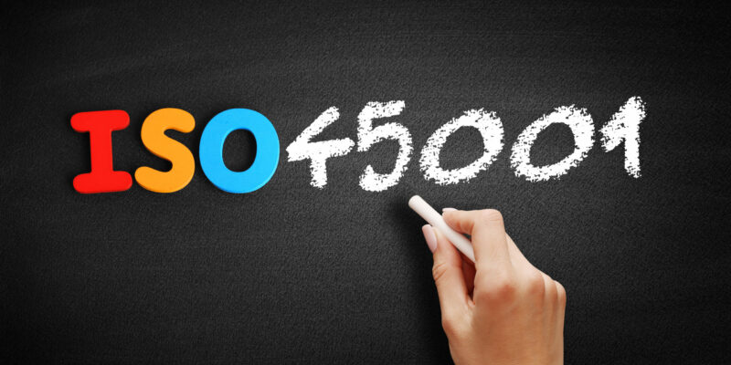 ISO 45001 standard text on blackboard ISO 45001