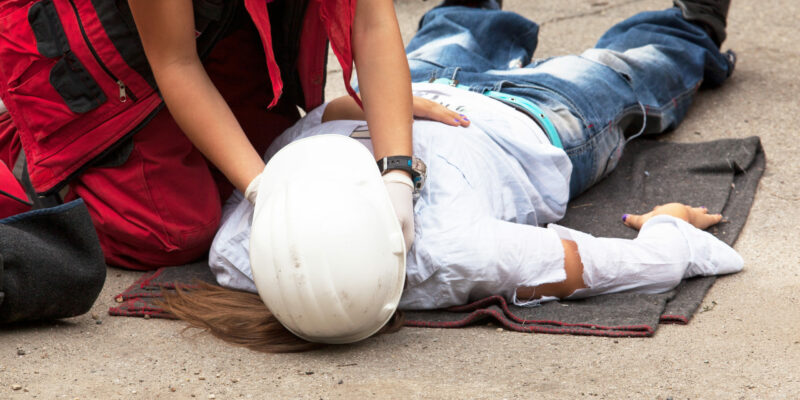 Work accident. First aid training. First Aid Refresher Training
